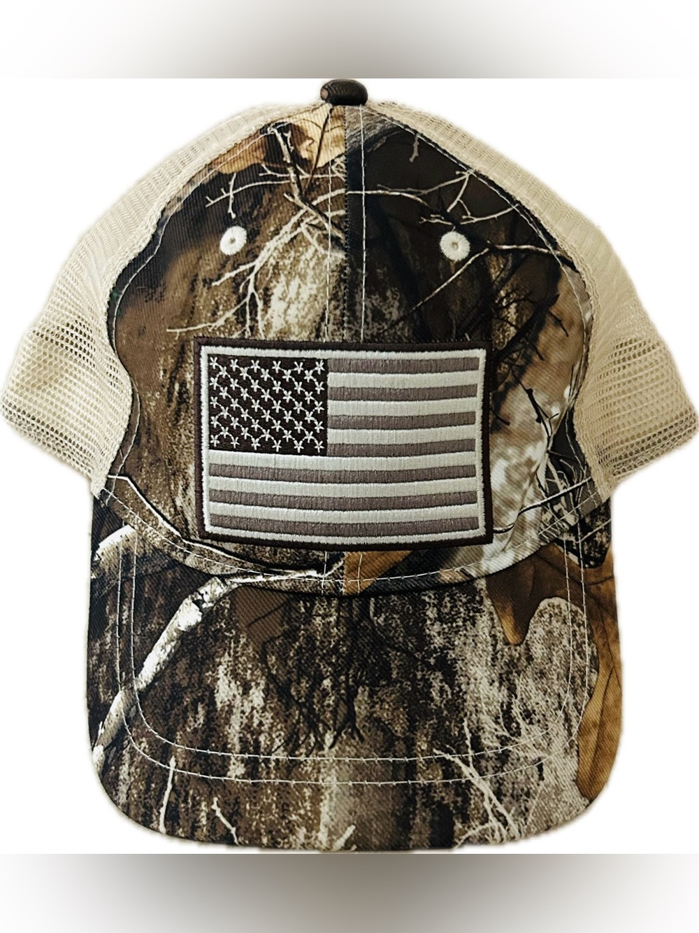 Infinity Headwear Camo American Flag Trucker Hat